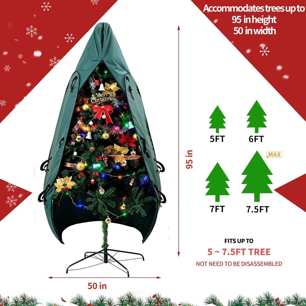 Upright Christmas Tree Storage Bag for 5-7.5 Ft Trees Steel Frame Carry‎ Handles
